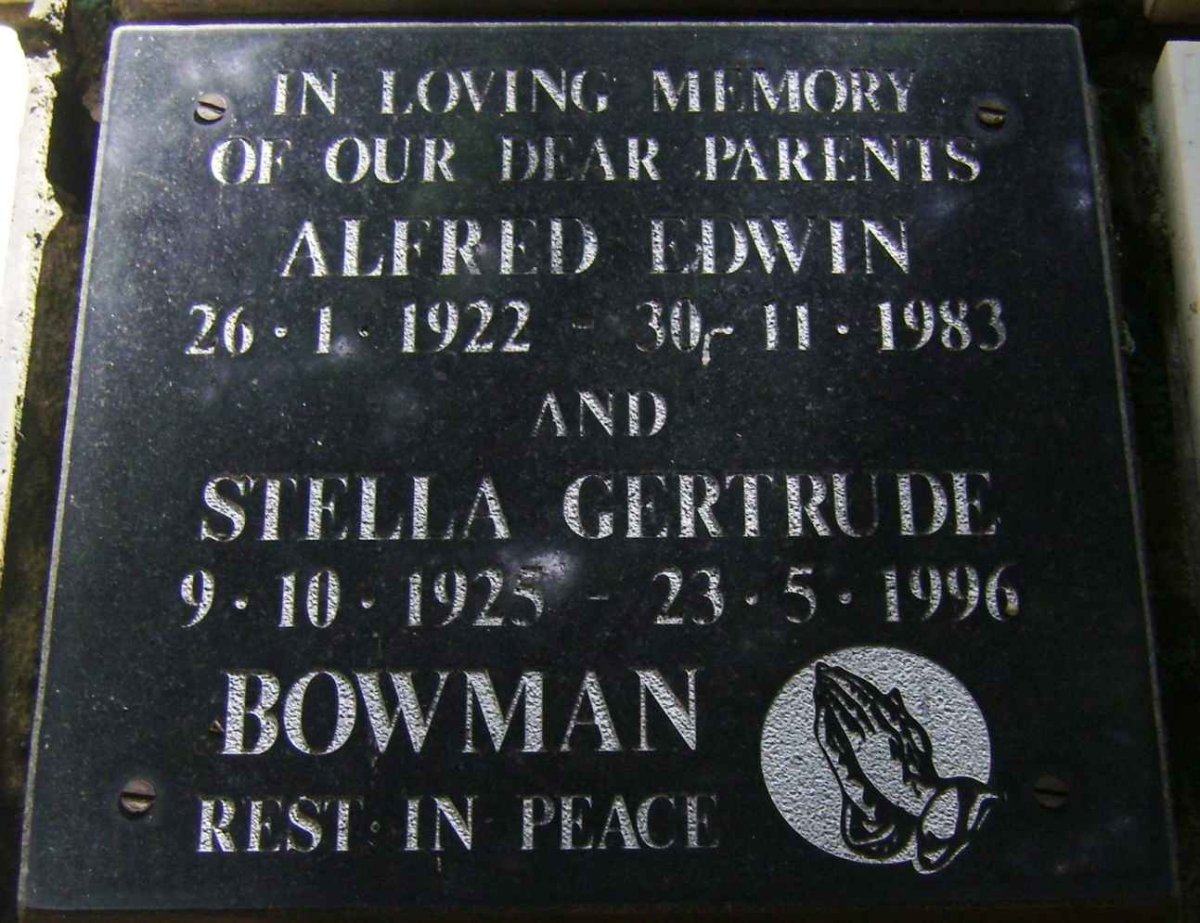BOWMAN Alfred Edwin 1922-1983 &amp; Stella Gertrude 1925-1996