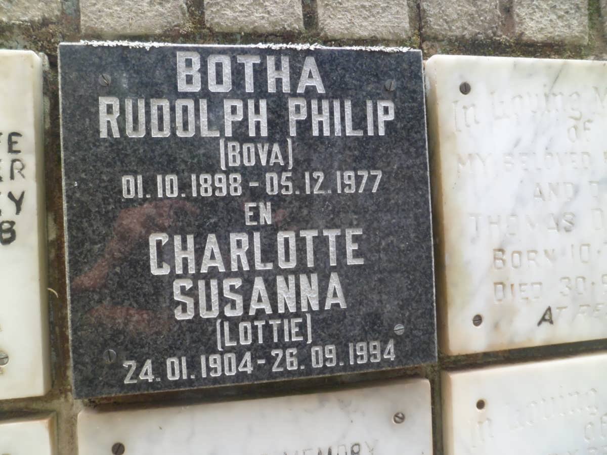 BOTHA Rudolph Philip 1898-1977 &amp; Charlotte Susanna 1904-1994