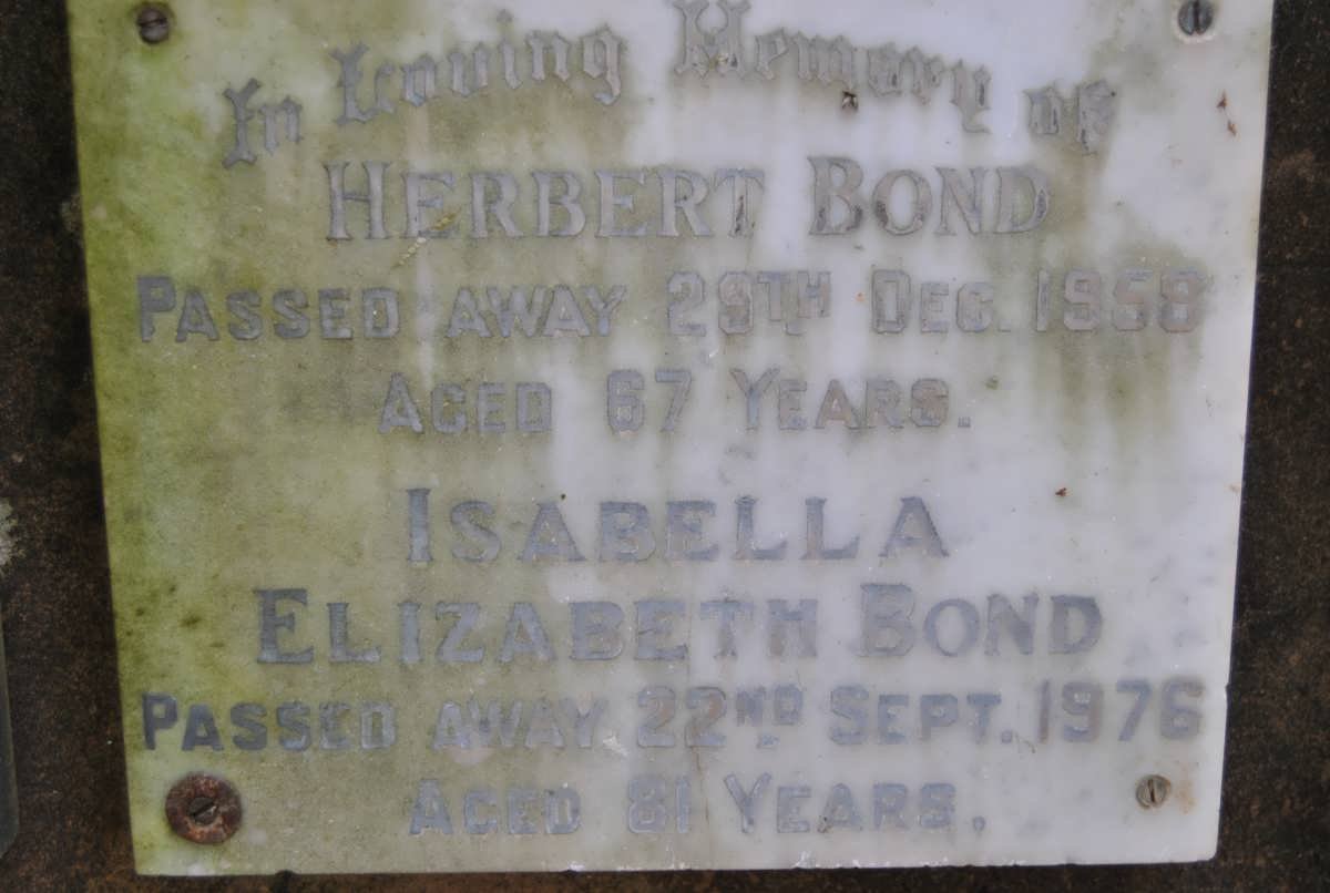 BOND Herbert -1958 &amp; Isabella Elizabeth -1976