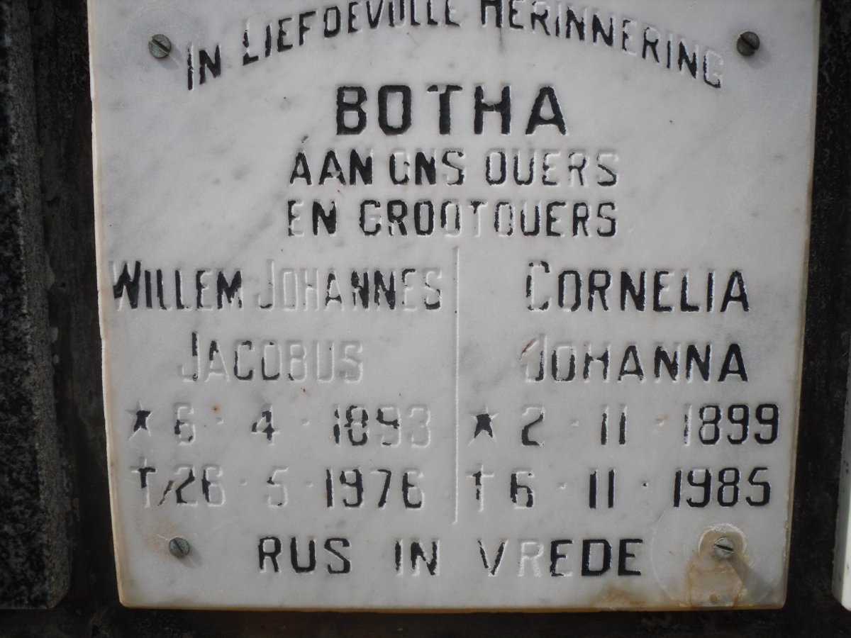 BOTHA Willem Johannes Jacobus 1893-1976 &amp; Cornelia Johanna 1899-1985