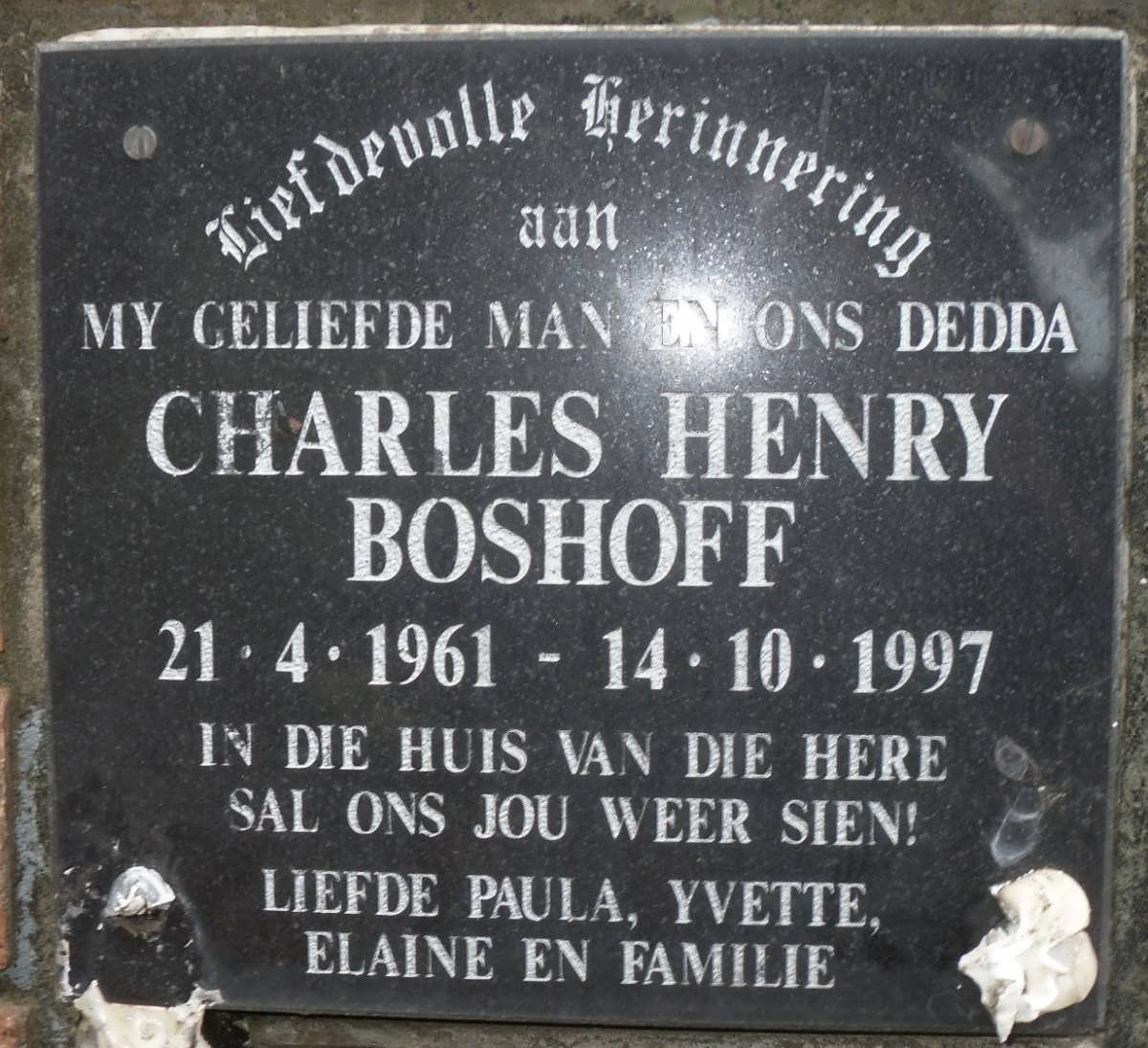 BOSHOFF Charles Henry 1961-1997