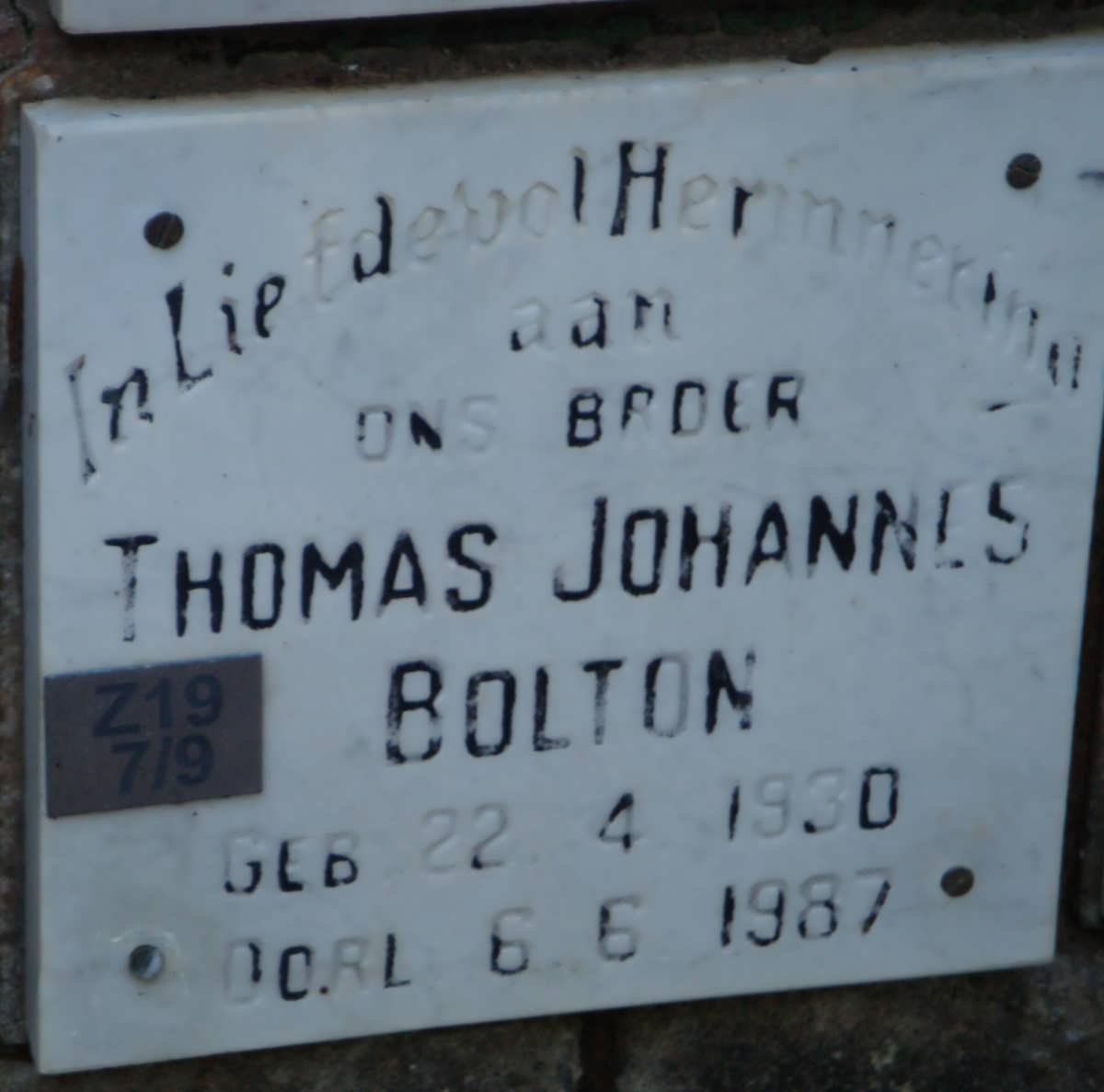 BOLTON Thomas Johannes 1930-1987