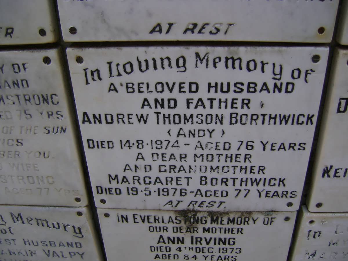 BORTHWICK Andrew Thomson -1974 &amp; Margaret -1976
