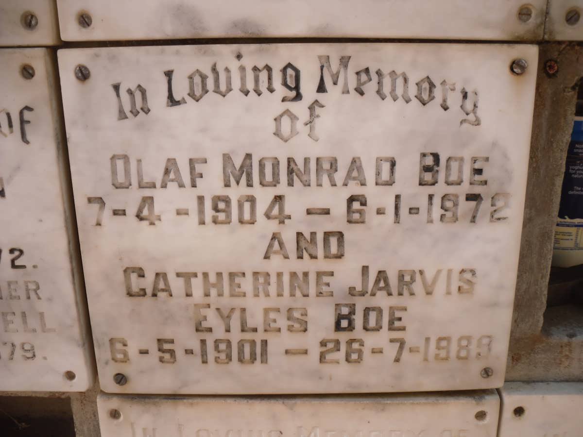 BOE Olaf Monrad 1904-1972 &amp; Catherine Jarvis Eyles 1901-1989