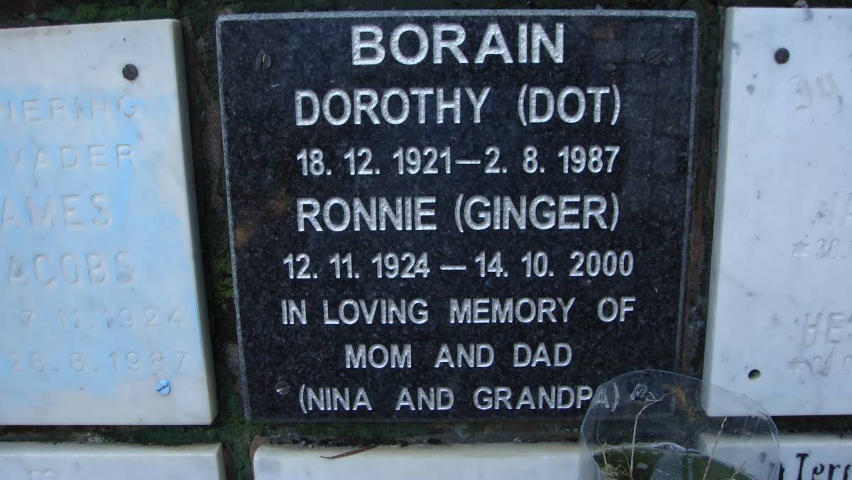 BORAIN Ronnie 1924-2000 &amp; Dorothy 1921-1987