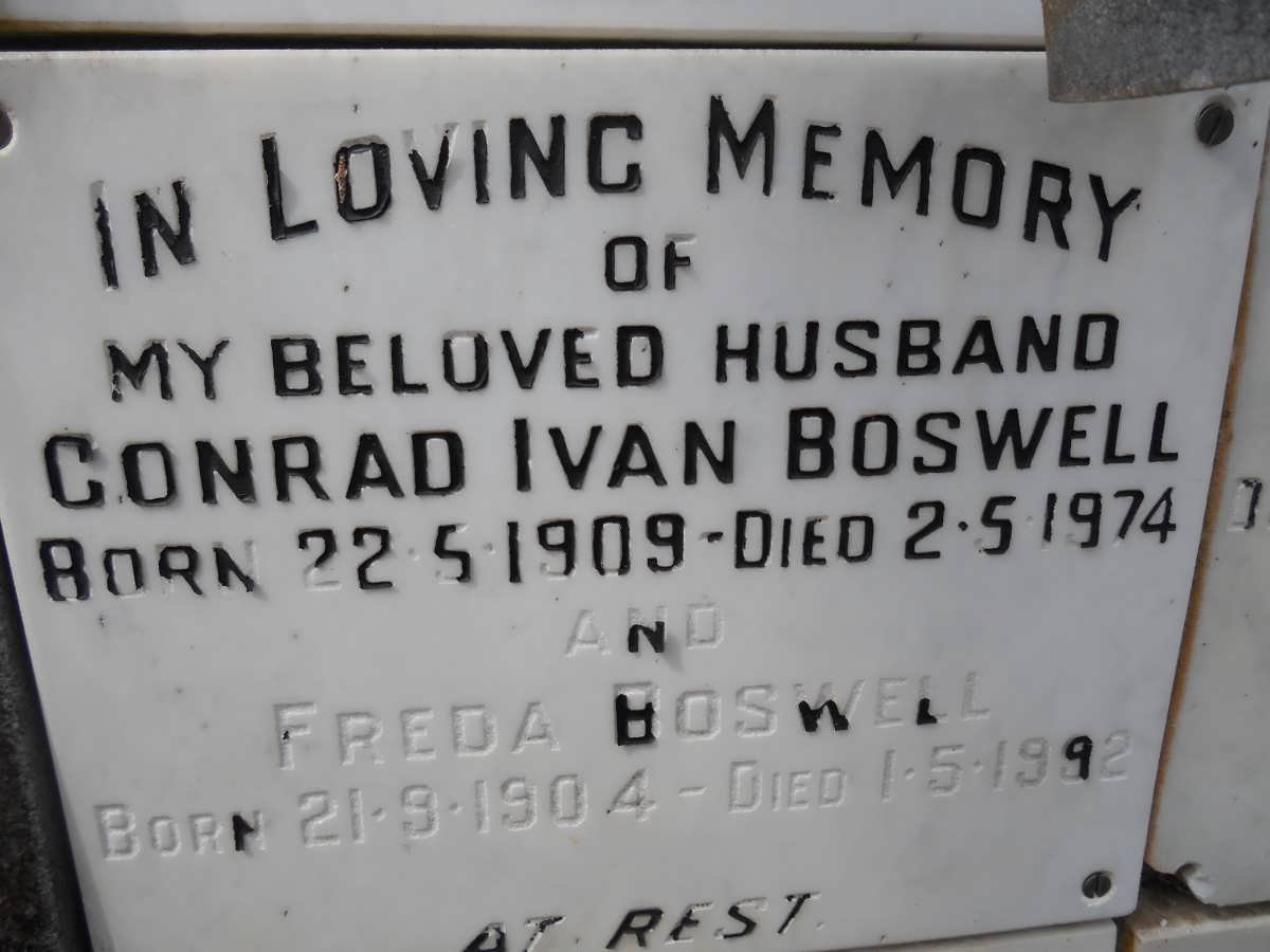 BOSWELL Conrad Ivan 1909-1974 &amp; Freda 1904-1992