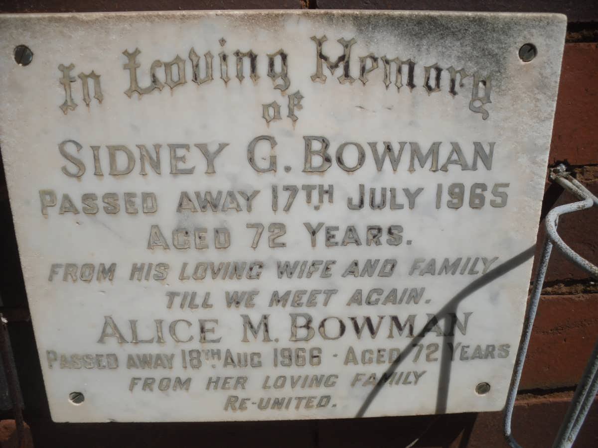 BOWMAN Sidney G. -1965 &amp; Alice M. -1966