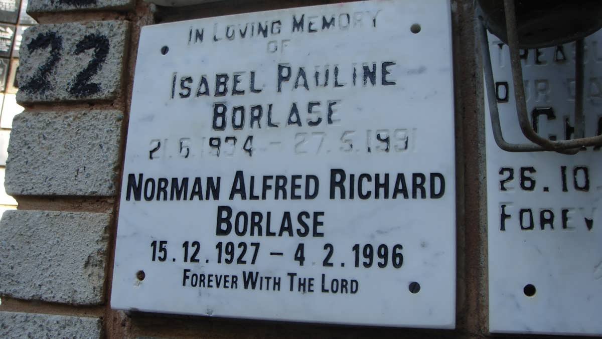 BORLASE Norman Alfred Richard 1927-1996 &amp; Isabel Pauline 1934-1991