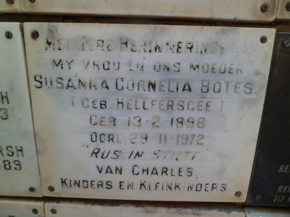 BOTES Susanna Cornelia nee HELLFERSCEE 1896-1972