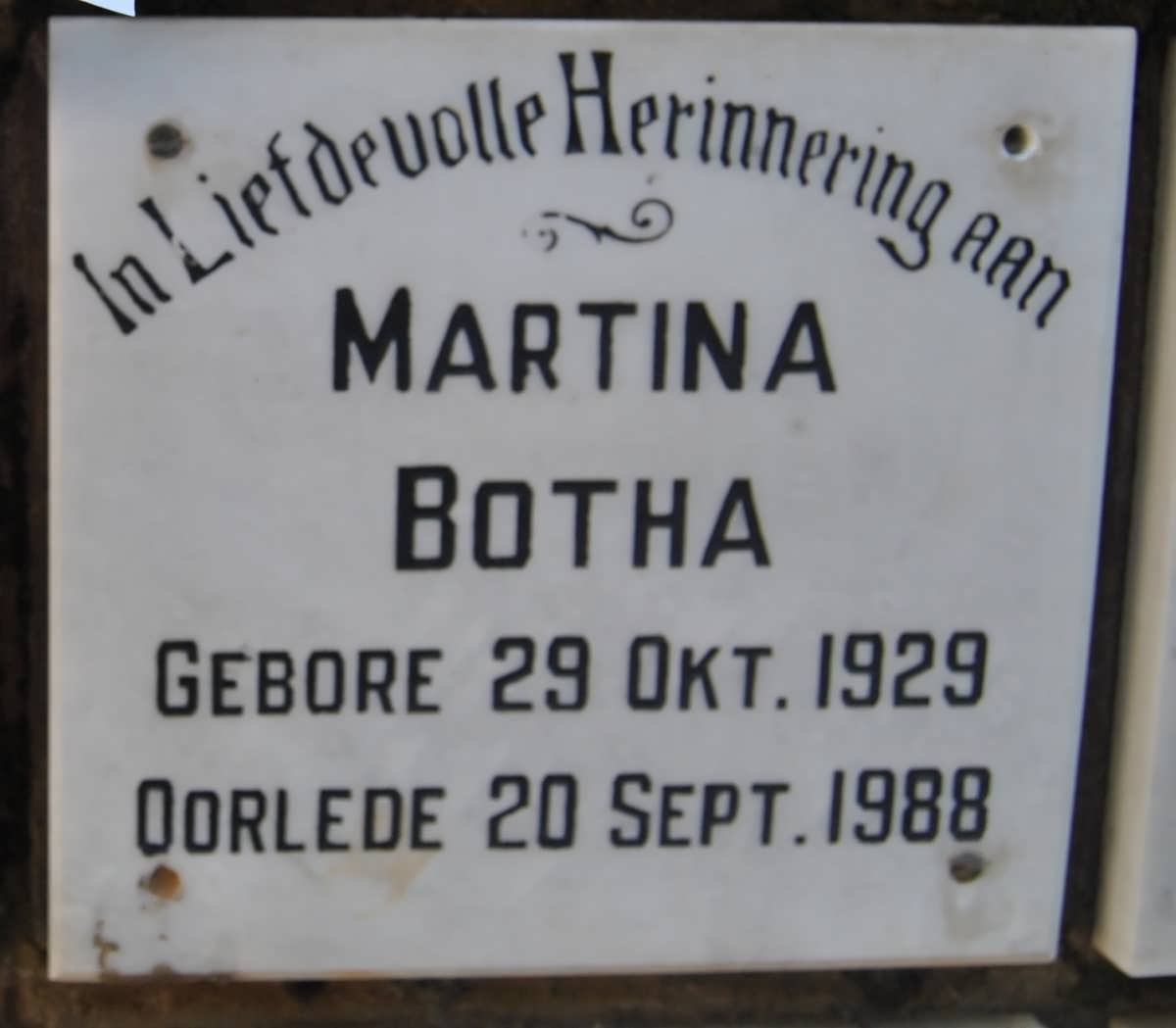BOTHA Martina 1929-1988
