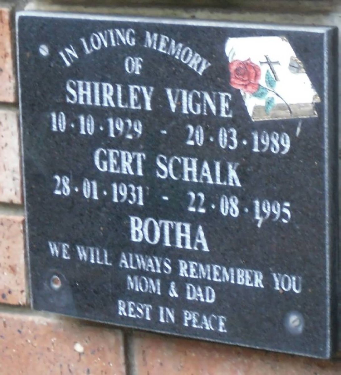BOTHA Gert Schalk 1931-1995 &amp; Shirley Vigne 1929-1989