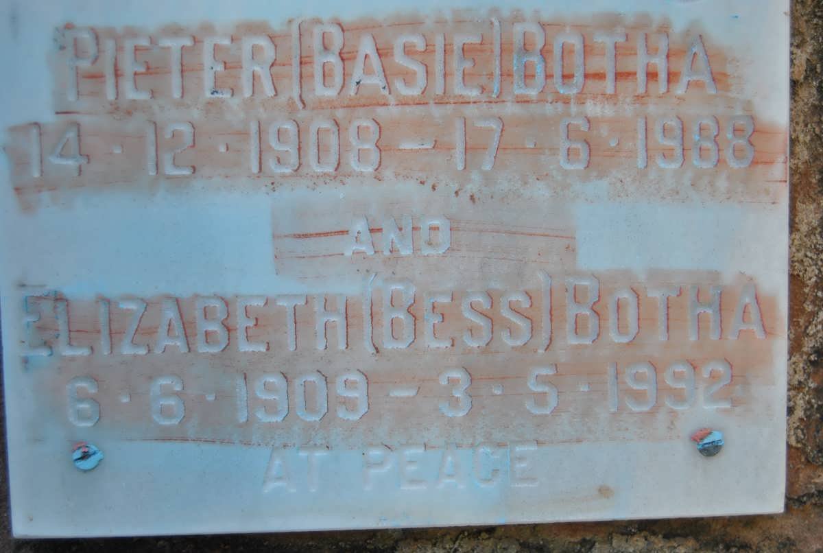 BOTHA Pieter 1908-1988 &amp; Elizabeth 1909-1992