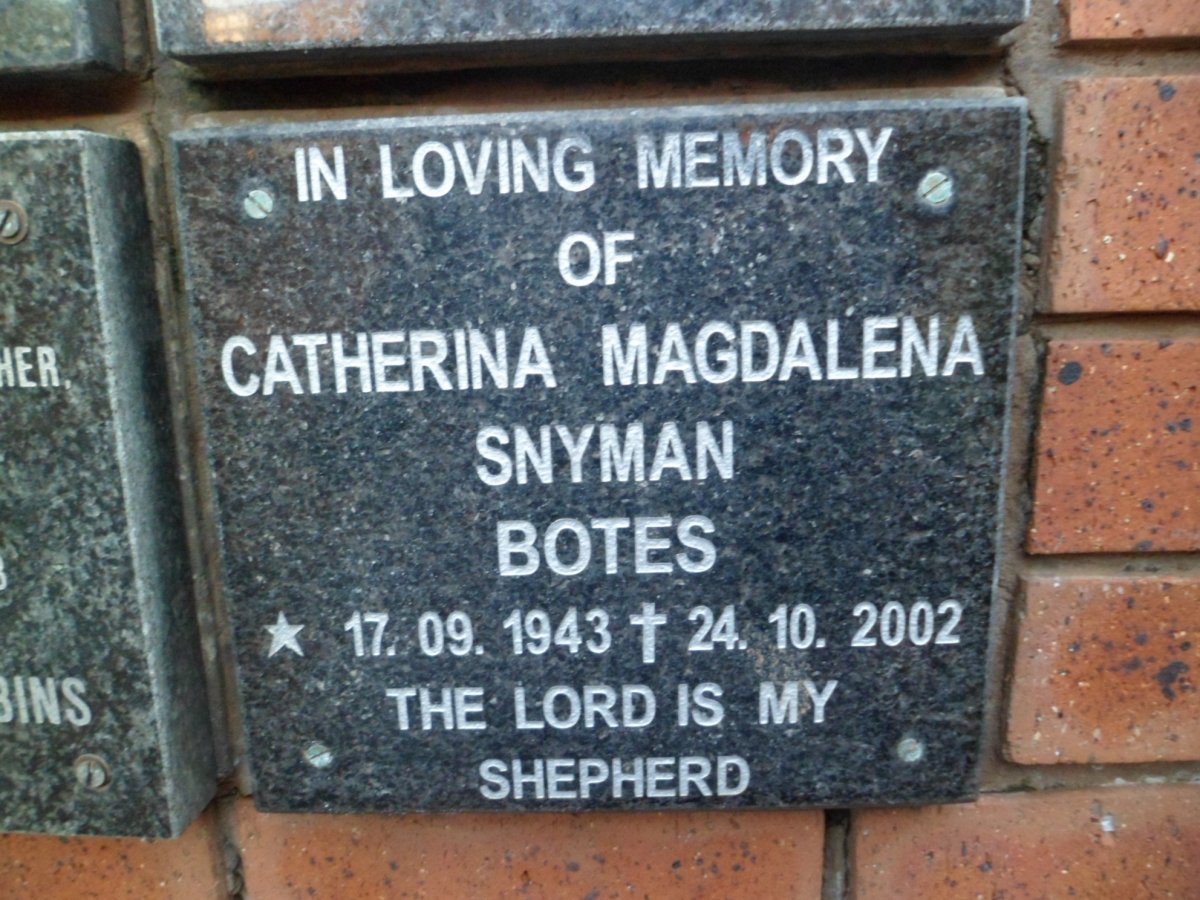 BOTES Catherina Magdalena Snyman 1943-2002