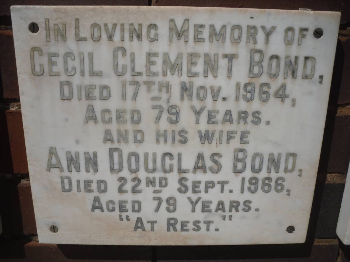 BOND Cecil Clement -1964 &amp; Ann Douglas -1966