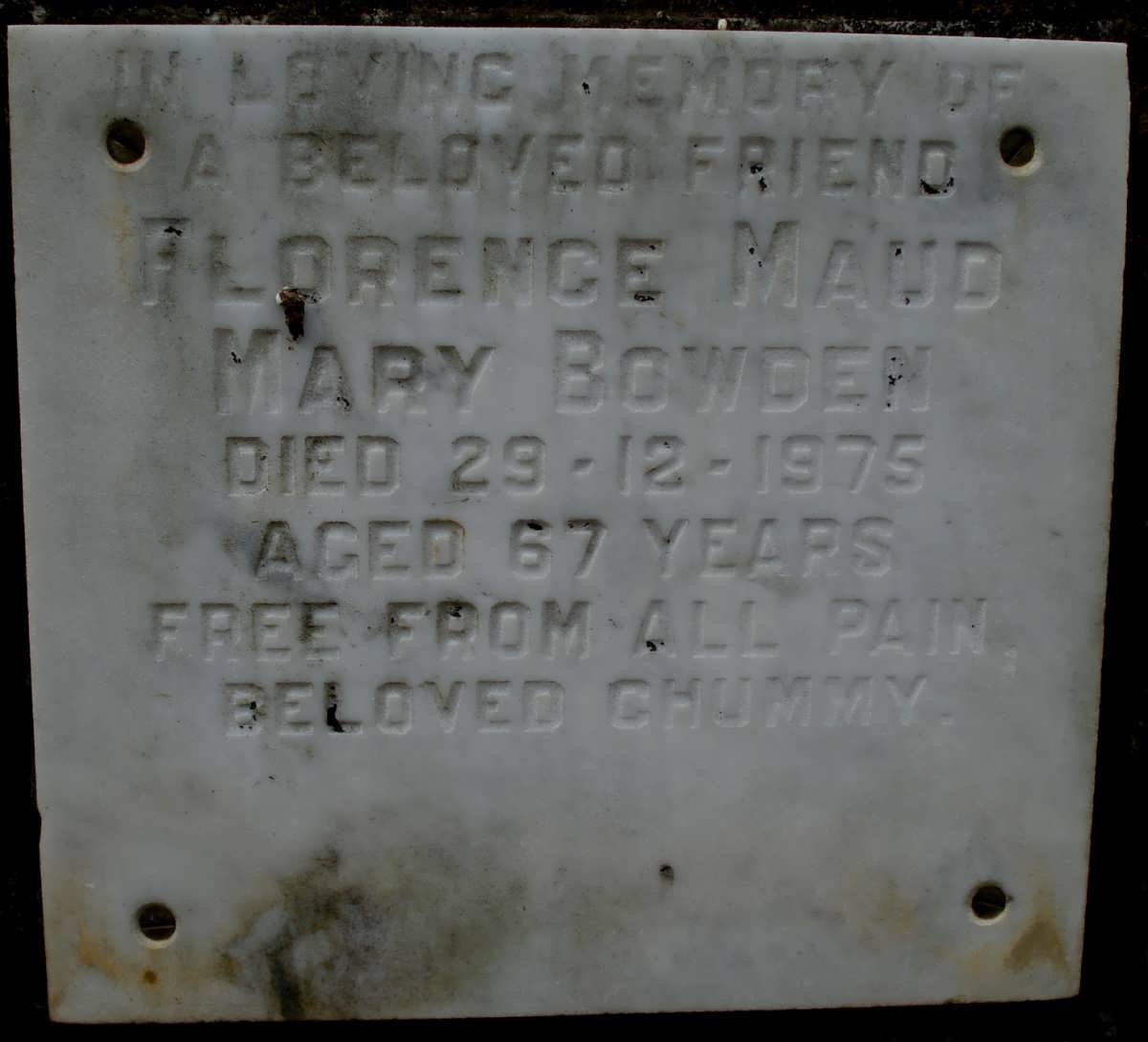 BOWDEN Florence Maud Mary -1975