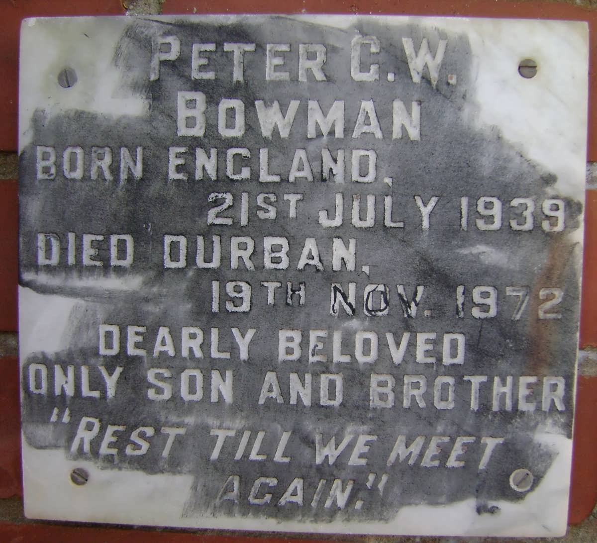 BOWMAN Peter G.W. 1939-1972