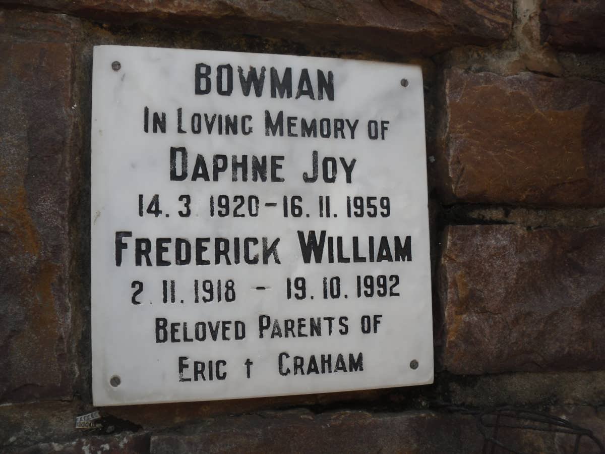 BOWMAN Frederick William 1918-1992 &amp; Daphne Joy 1920-1959
