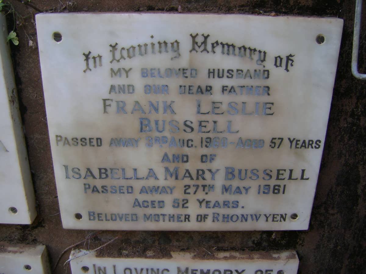 BUSSELL Frank Leslie -1960 &amp; Isabella Mary -1961