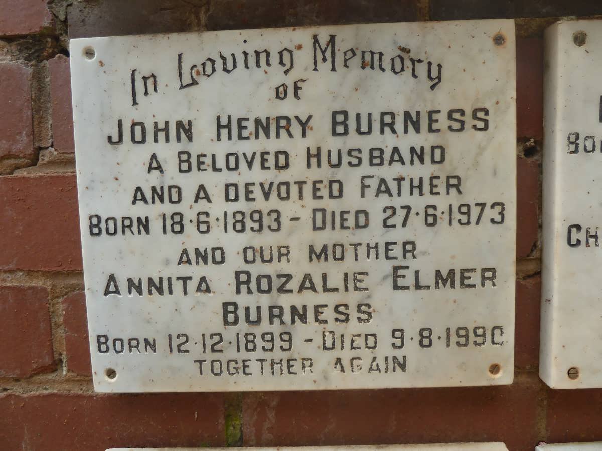 BURNESS John Henry 1893-1973 &amp; Annita Rozalie ELMER 1899-1990