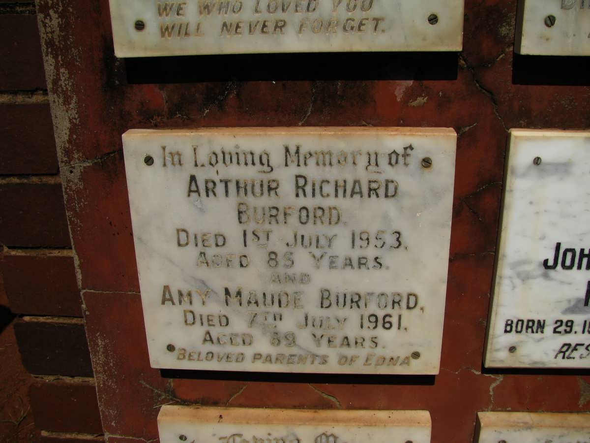 BURFORD Arthur Richard -1953 &amp; Amy Maude -1961