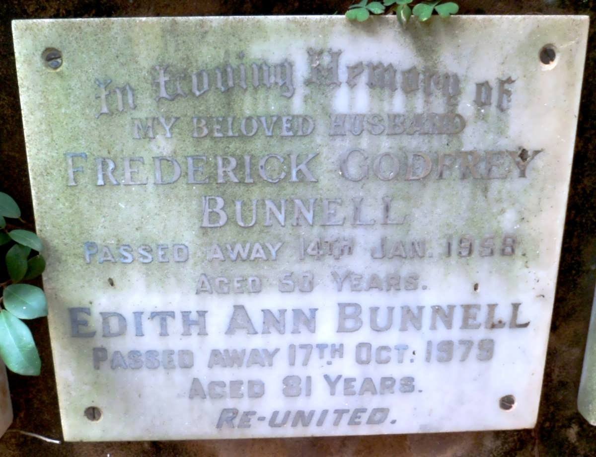 BUNNELL Frederick Godfrey -1958 &amp; Edith Ann 1979