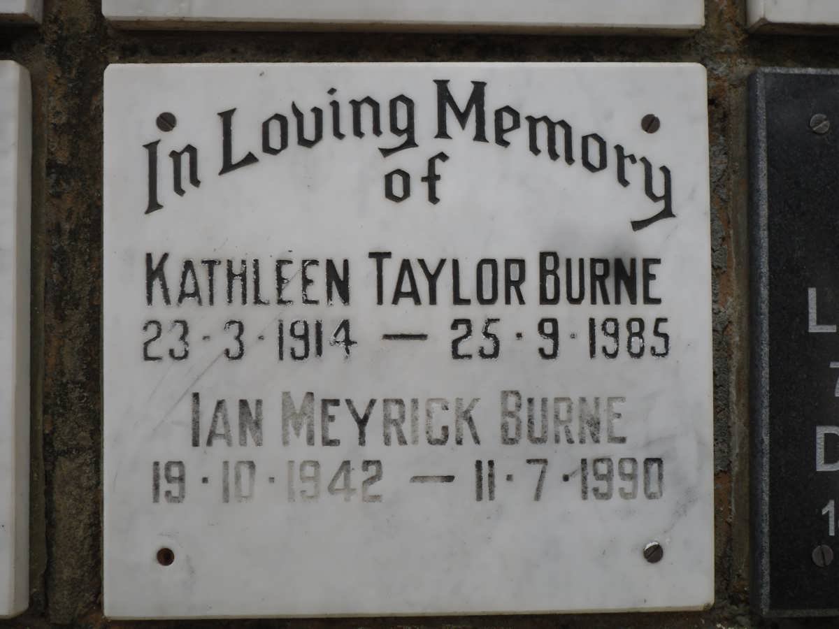 BURNE Kathleen Taylor 1914-1985 :: BURNE Ian Meyrick 1942-1985
