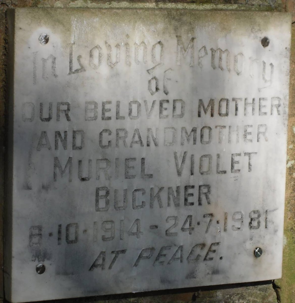 BUCKNER Muriel Violet 1914-1981