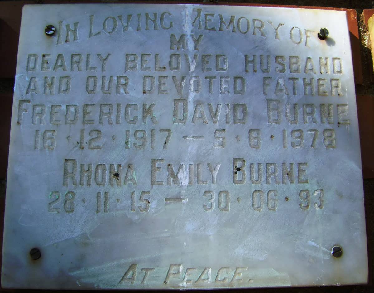 BURNE Frederick David 1917-1978 &amp; Rhona Emily 1915-1993