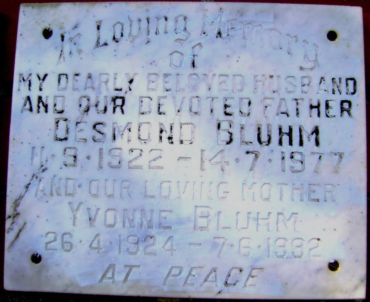 BLUHM Desmond 1922-1977 &amp; Yvonne 1924-1992