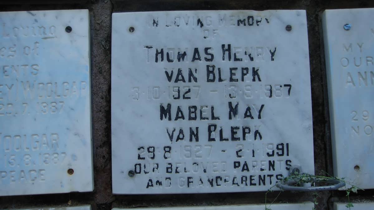 BLERK Thomas Henry, van 1927-1987 &amp; Mabel May 1927-1991
