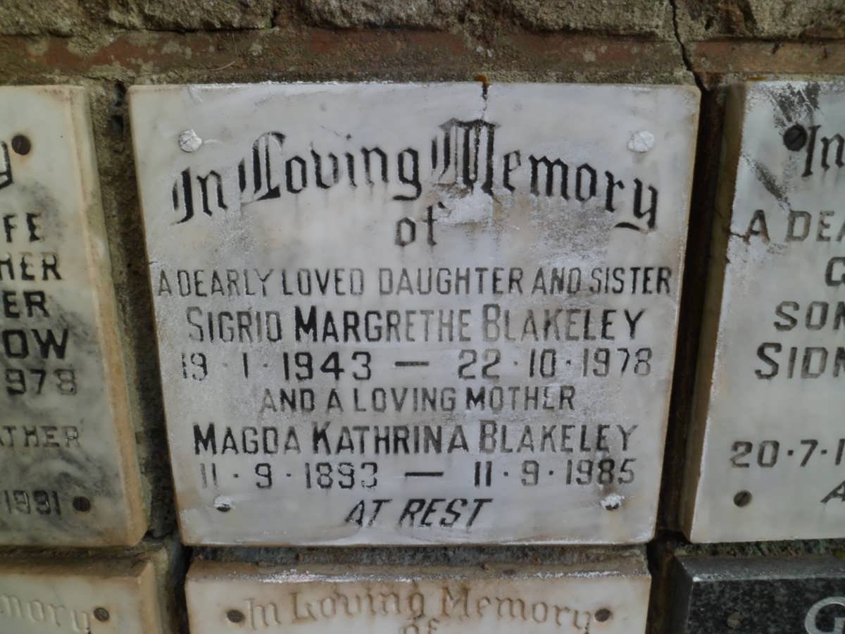 BLAKELEY Magda Kathrina 1893-1985 :: BLAKELEY Sigrid Margrethe 1943-1978