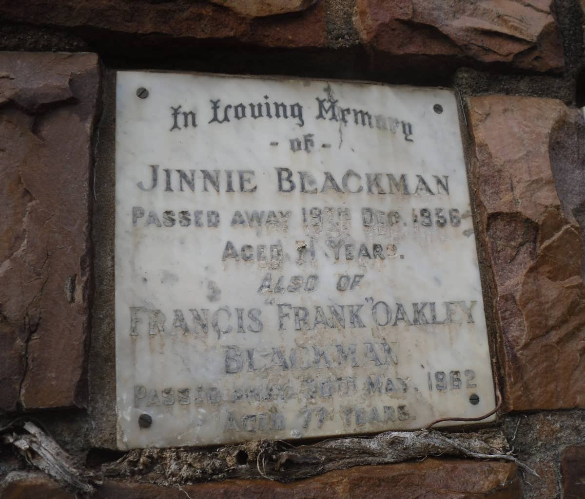 BLACKMAN Francis Oakley -1962 &amp; Jinnie -1956