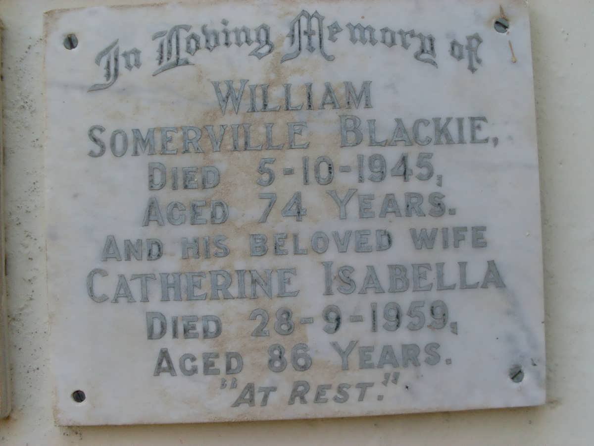 BLACKIE William Somerville -1945 &amp; Catherine Isabella -1959
