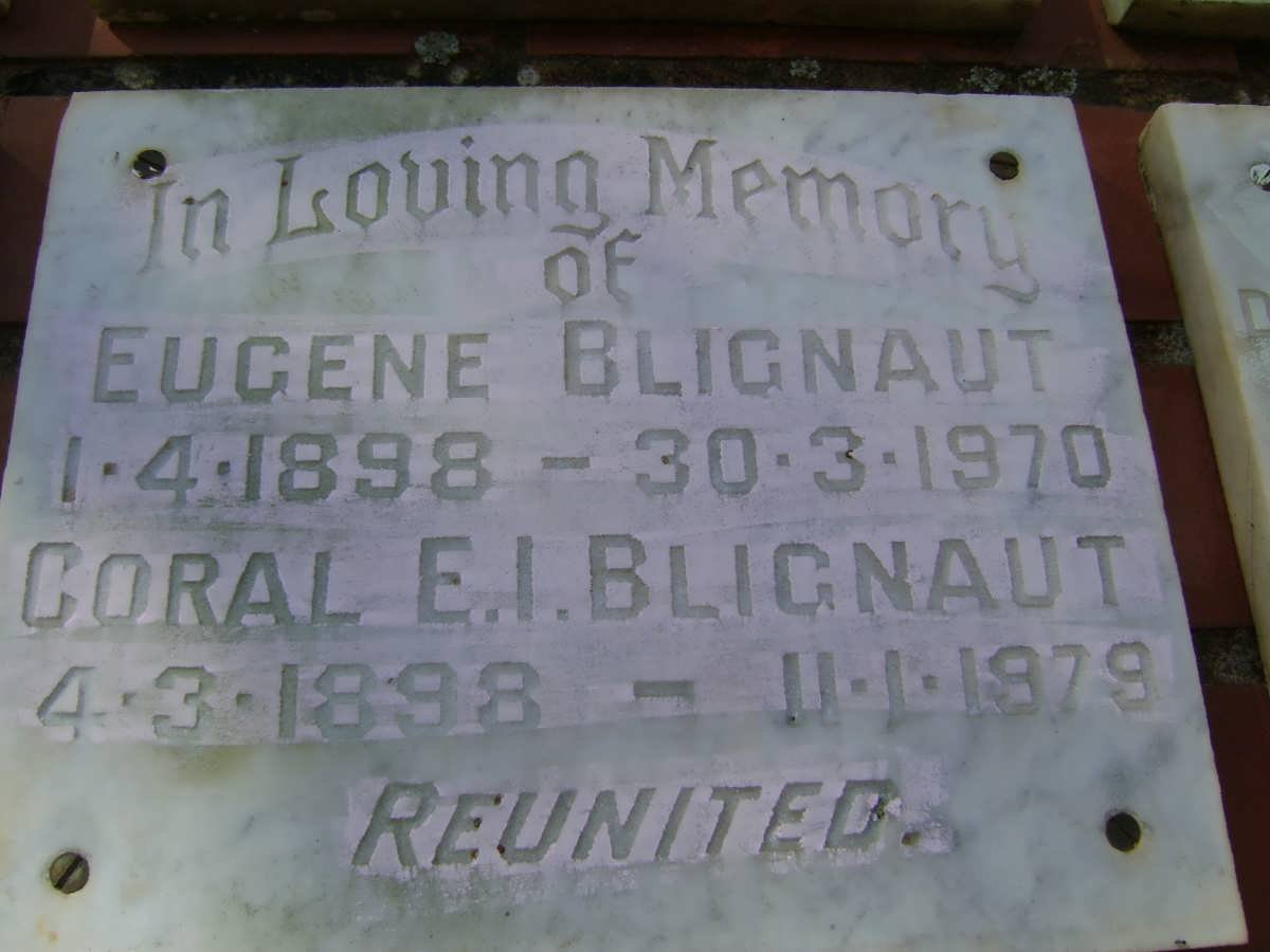 BLIGNAUT Eugene 1898-1970 &amp; Coral E.I. 1898-1979