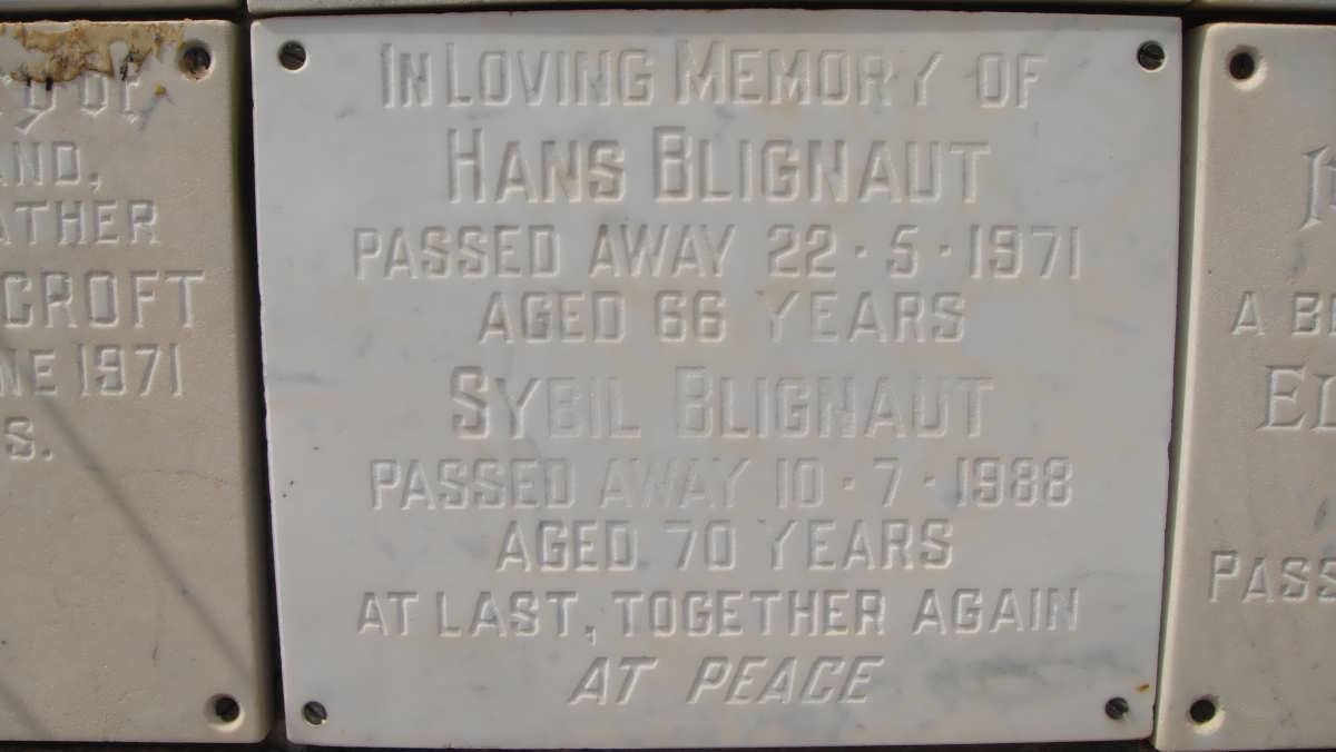 BLIGNAUT Hans -1971 &amp; Sybil -1988