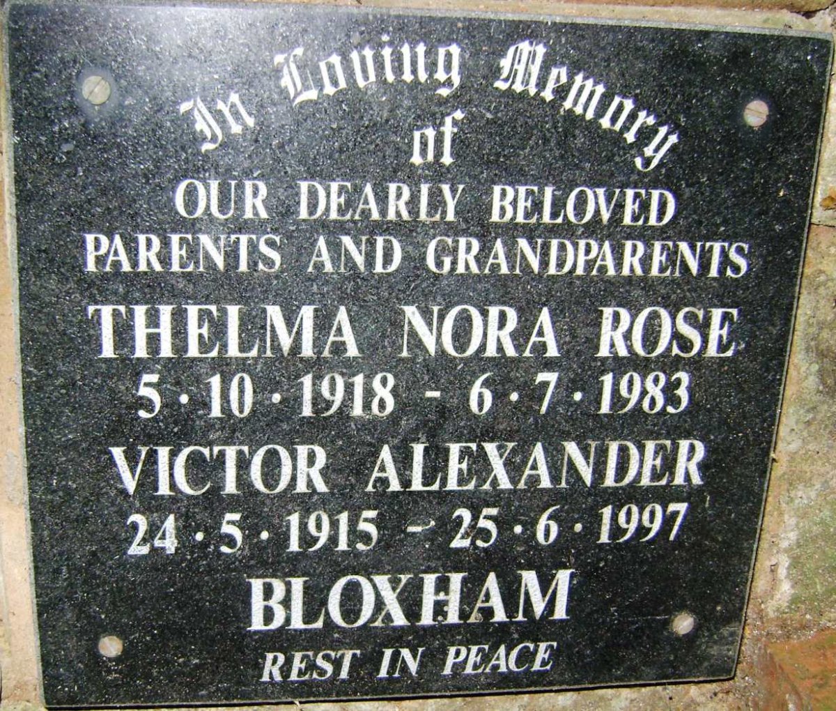 BLOXHAM Victor Alexander 1915-1997 &amp; Thelma Nora Rose 1918-1983