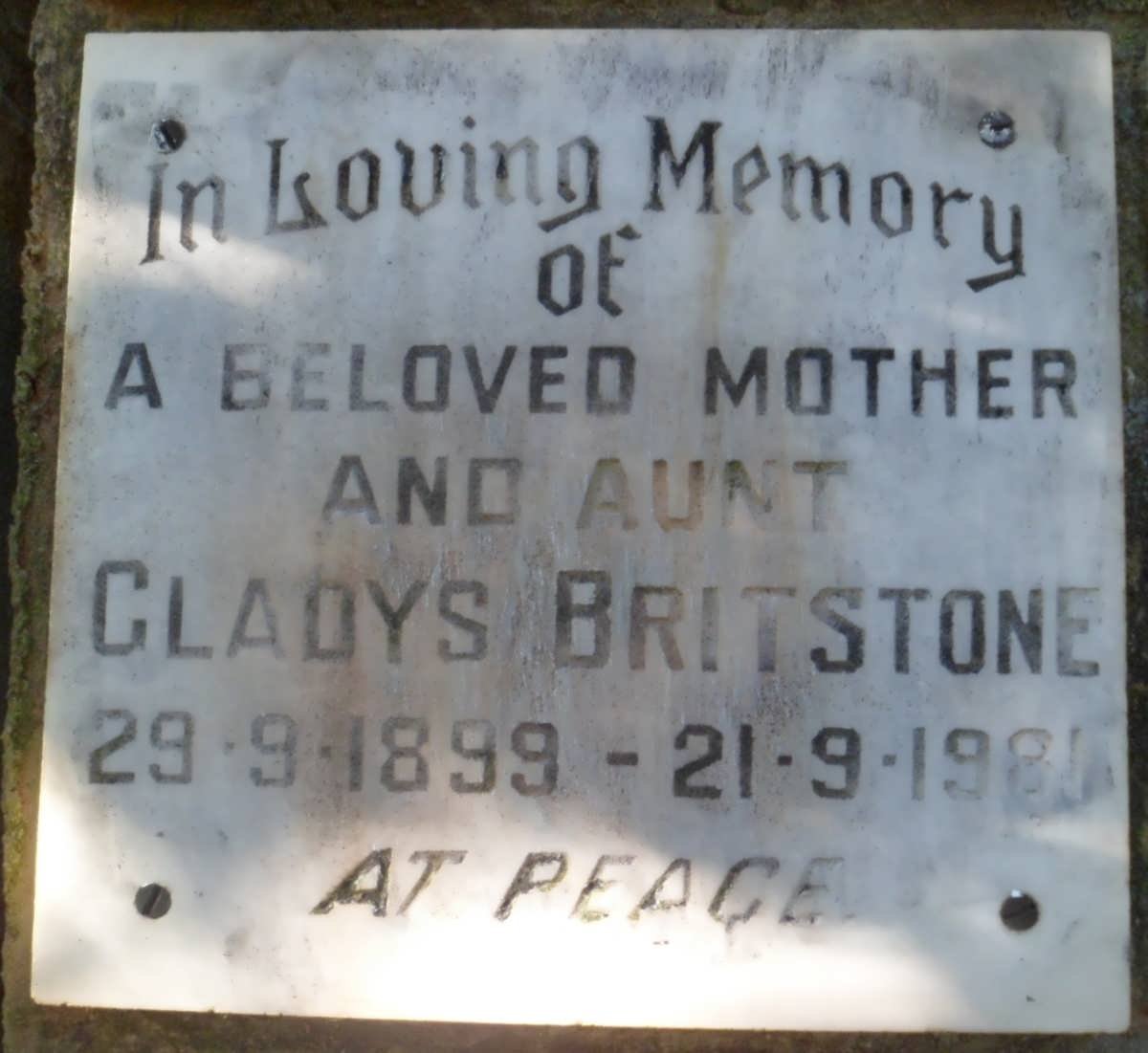 BRITSTONE Gladys 1899-1981