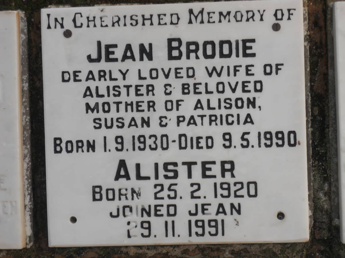 BRODIE Alister 1920-1991 &amp; Jean 1930-1990