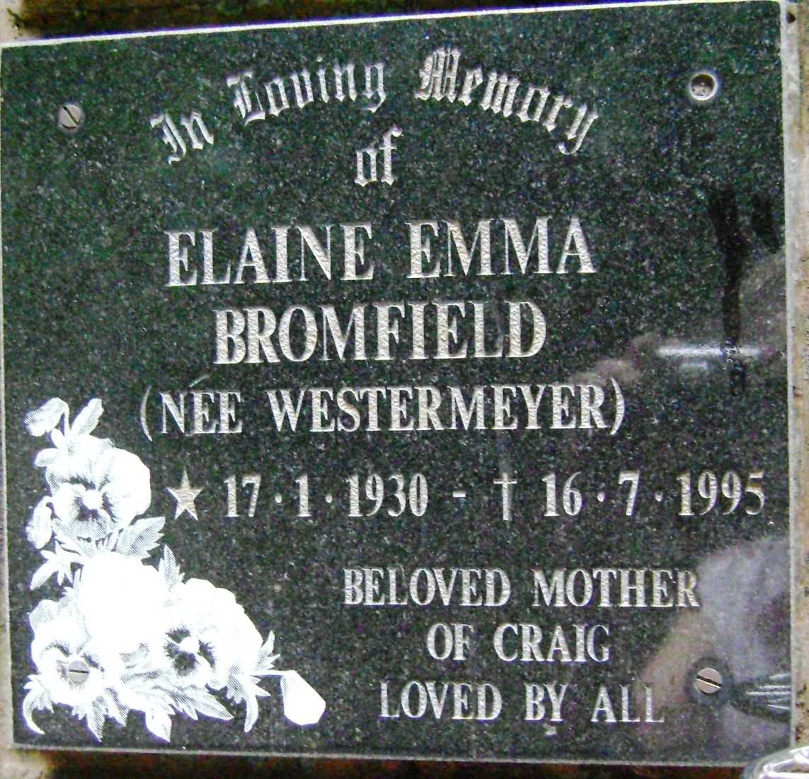 BROMFIELD Elaine Emma nee WESTERMEYER 1930-1995