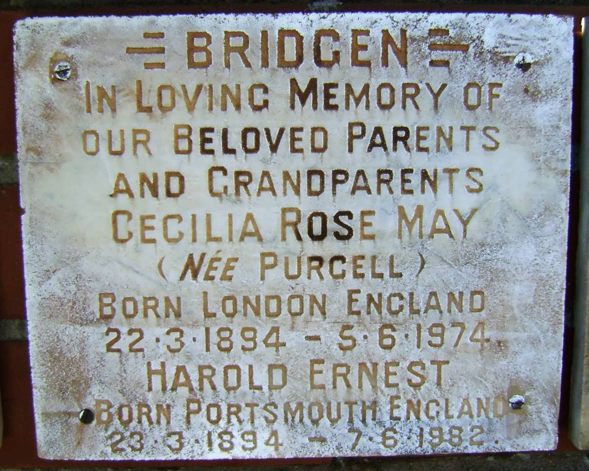 BRIDGEN Harold Ernest 1894-1982 &amp; Cecilia Rose May PURCELL 1894-1974