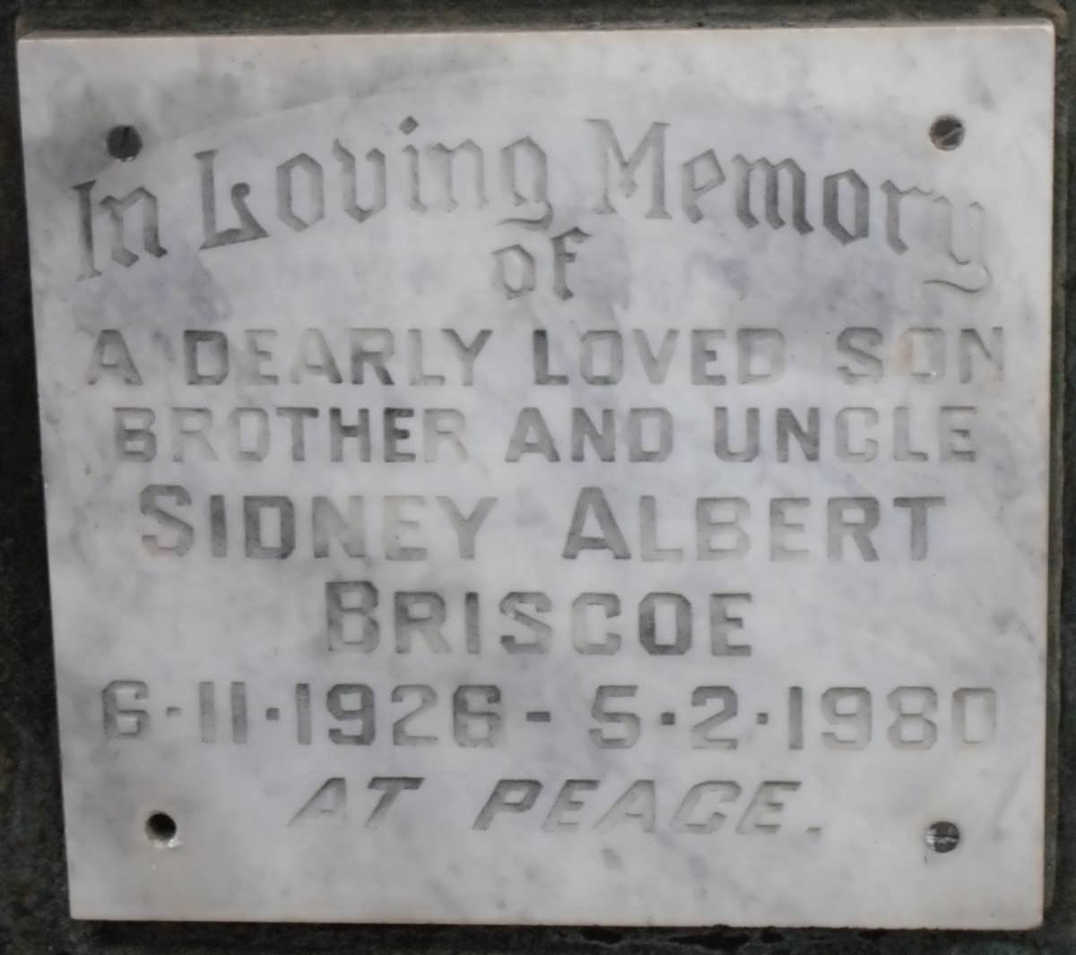 BRISCOE Sidney Albert 1926-1980