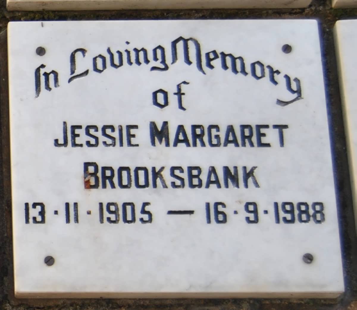 BROOKSBANK Jessie Margaret 1905-1988