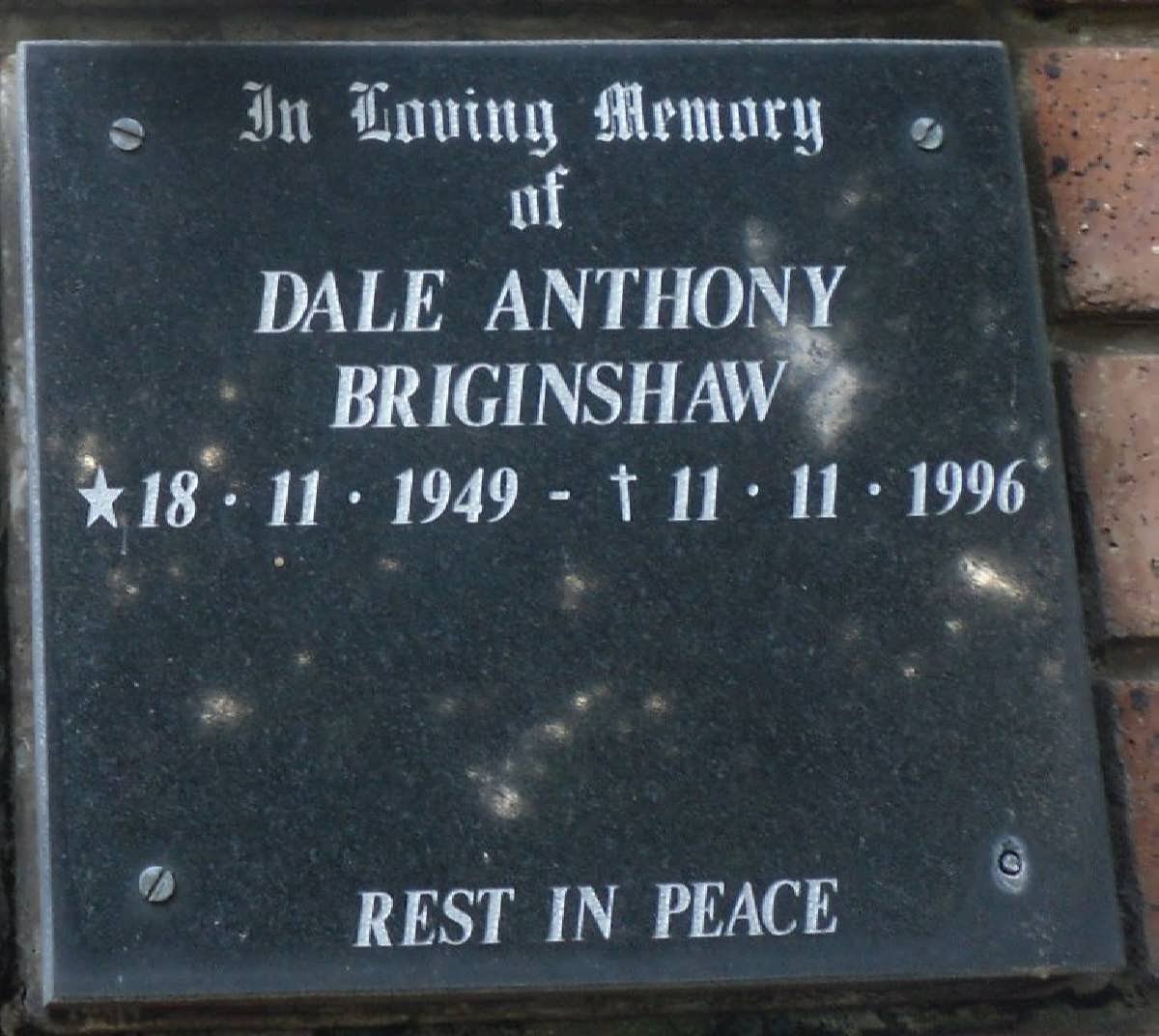 BRIGINSHAW Dale Anthony 1949-1996