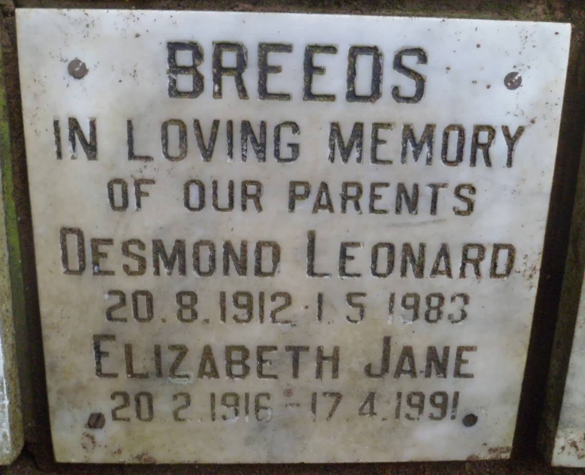 BREEDS Desmond Leonard 1912-1983 &amp; Elizabeth Jane 1916-1991
