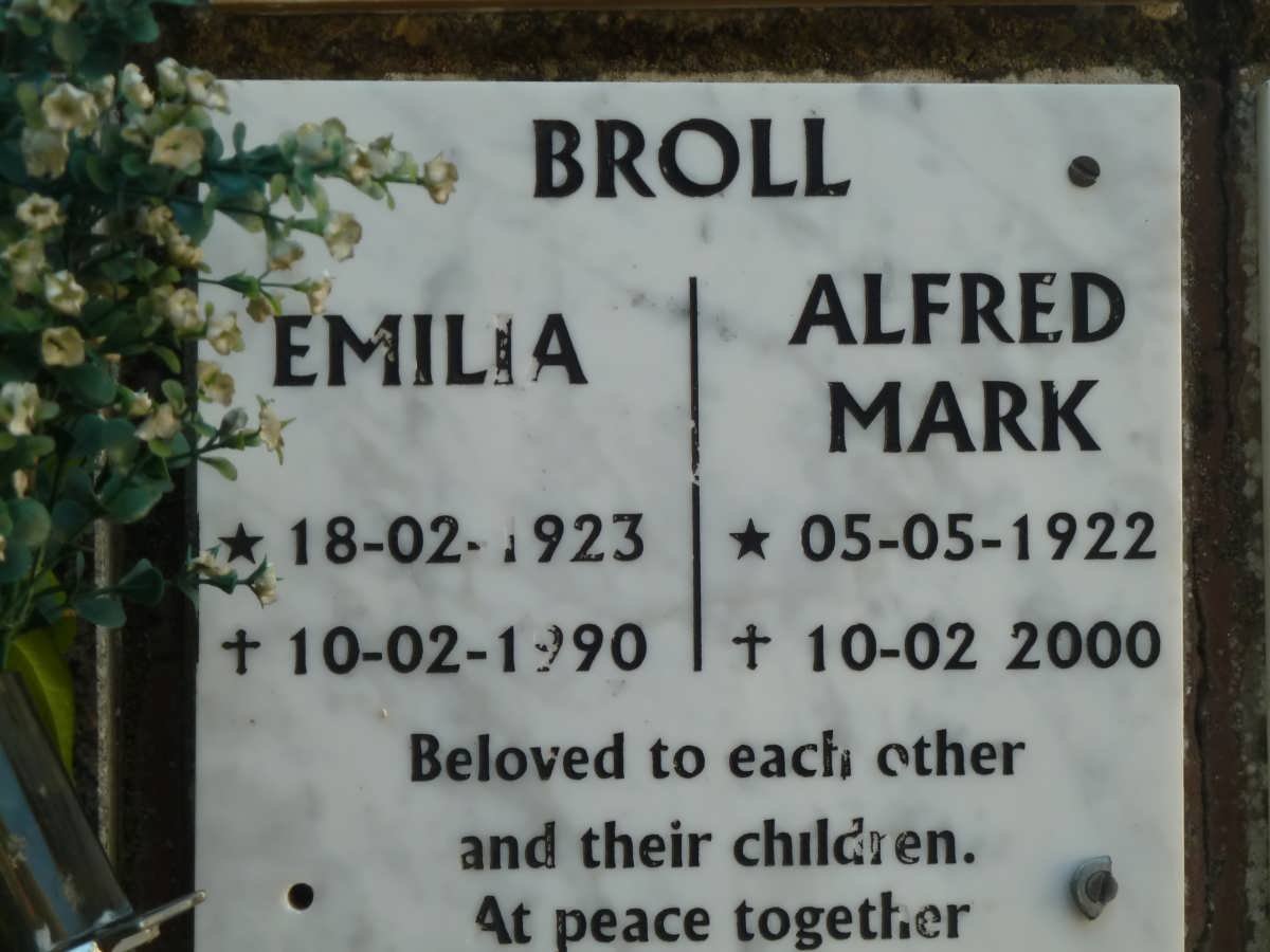 BROLL Alfred Mark 1922-2000 &amp; Emilia 1923-1990