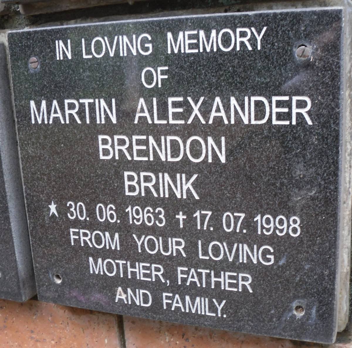 BRINK Martin Alexander Brendon 1963-1998