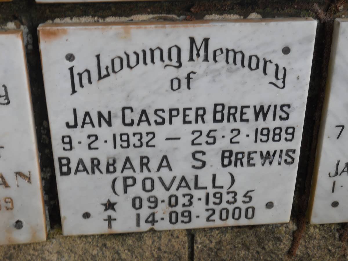 BREWIS Jan Casper 1932-1989 &amp; Barbara S. POVALL 1935-2000