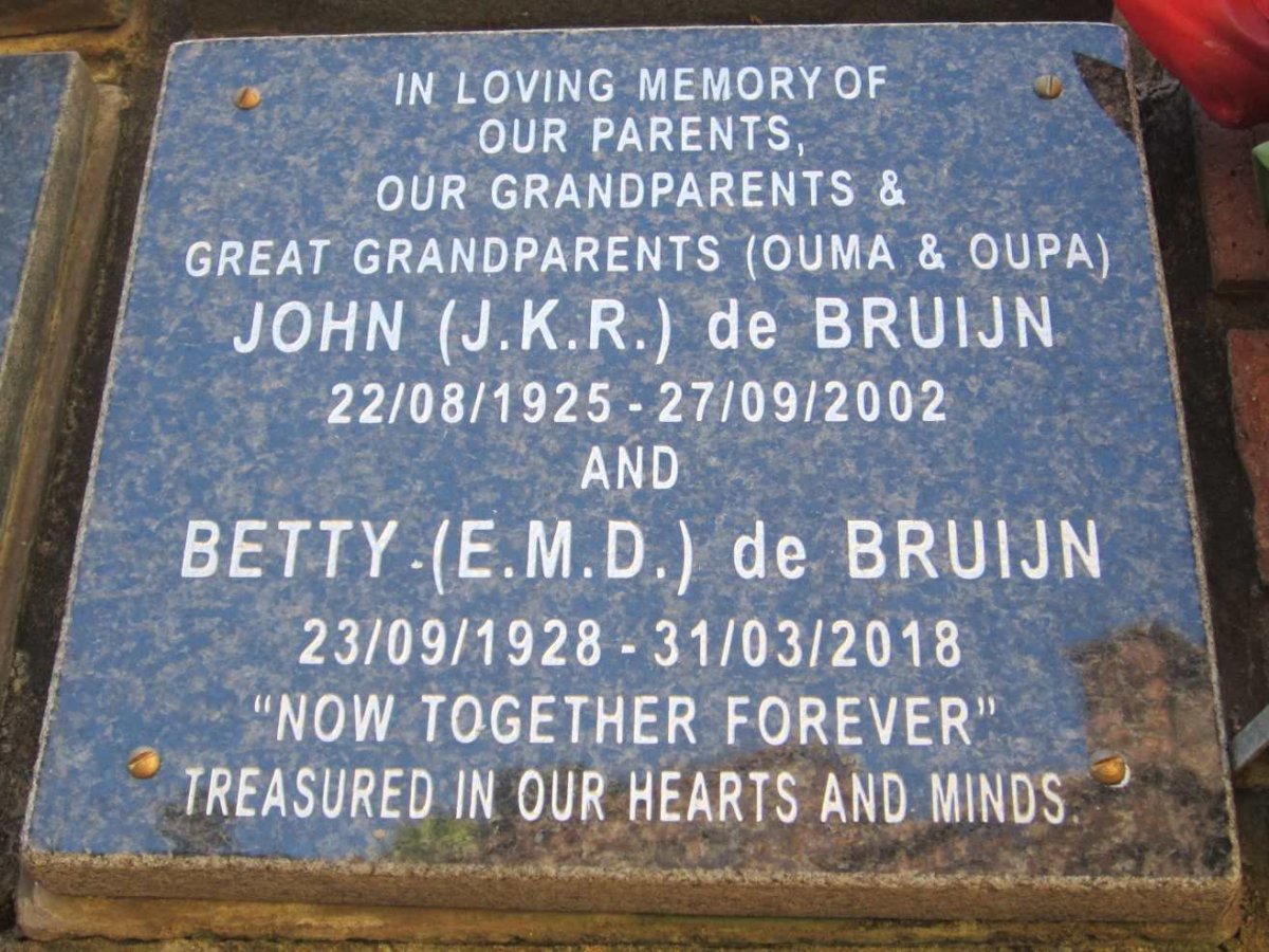 BRUIJN J.K.R., de 1925-2002 &amp; E.M.D. 1928-2018