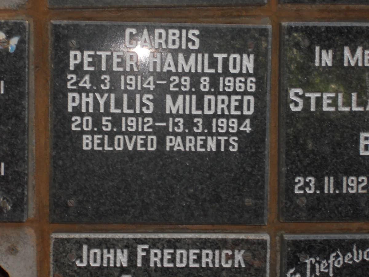 CARBIS Peter Hamilton 1914-1966 &amp; Phyllis Mildred 1912-1994