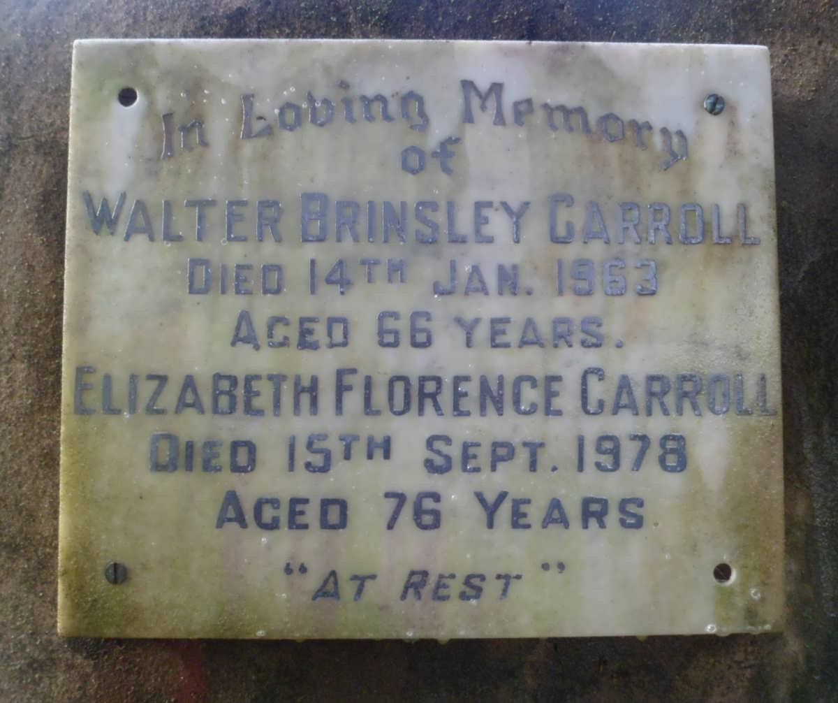 CARROLL Walter Brinsley -1963 &amp; Elizabeth Florence -1978